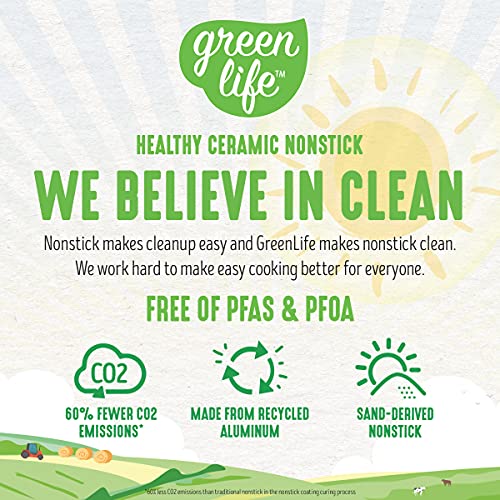 GreenLife Soft Grip Healthy Ceramic Nonstick, 1QT and 2QT Saucepan Pot Set with Lids, PFAS-Free, Dishwasher Safe, Yellow
