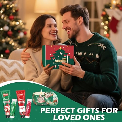 Christmas Scented Candle Gift Set with Mini Hand Cream & Lip Balm – 4 Premium Scents