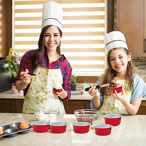 Augoog 100Pcs 5oz Aluminum Cupcake Cups with Lids - Red Bakeware Muffin Liners for Party Catering