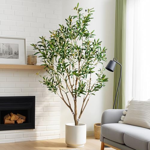 5ft Faux Olive Tree with White Pot & Moss - Indoor Outdoor Artificial Plants