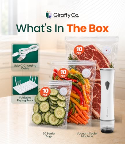 Handheld Vacuum Sealer Set with Reusable Bags - Compact Food Saver Kit