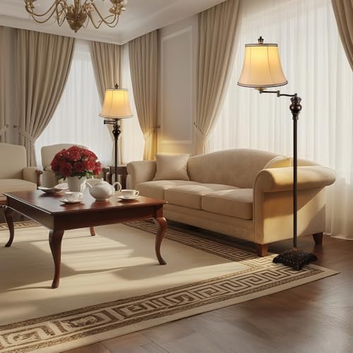 Vintage Floor Lamp Brown - Adjustable 350° Swing Arm Farmhouse Standing Light for Living Room & Bedroom