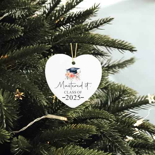 Graduation Gifts for Women Men Ceramic Ornament Keepsake Sign Heart Plaque 2025 Graduation Masters Degree Gifts for Him Her Christmas Ornament