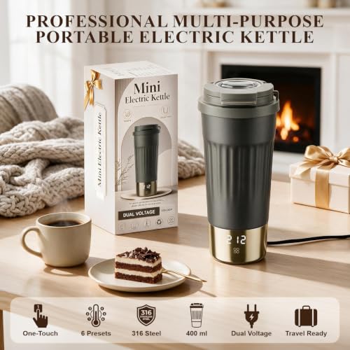 LUUPONKO Titanium Gray Dual Voltage Electric Kettle 400ml with LCD Temp Display