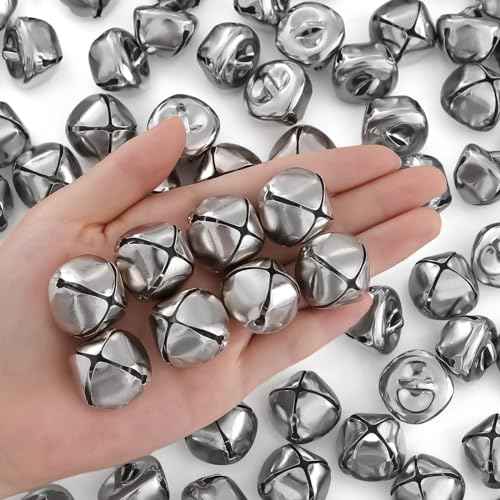 Jingle Bells for Crafts,1 Inch Large Jingle Bells Bulk, 50 Pcs Christmas Craft Bells for DIY Festival Home Wreath Christmas Party Decoration (Silver)