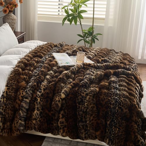 RYNGHIPY Faux Fur Leopard Throw Blanket 51''x63'' Cheetah-Coffee Style