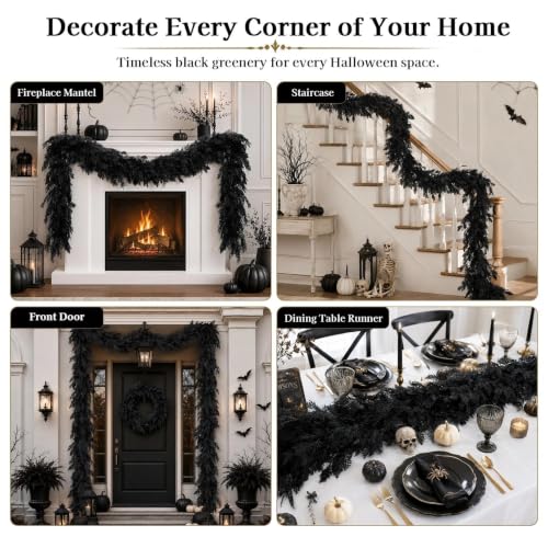 Halloween Garland 8.9FT Black Artificial Fall Decor for Mantle, Fireplace, Door - Variation 1