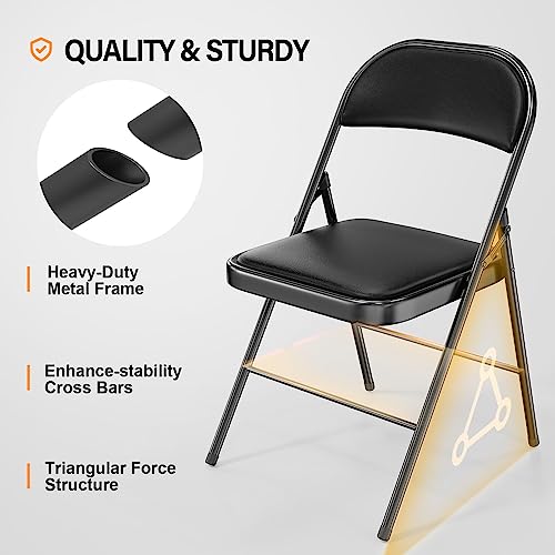 Black 2 Pack Folding Chairs with Padded Seats & Metal Frame, 350 lbs Capacity