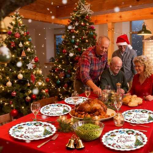 50 Count Christmas Paper Plates - 7 Inch Disposable Winter Holiday Party Plates Snowman Snowflake Dessert Plates Merry Christmas Party Decoration