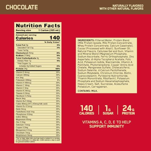Optimum Nutrition Gold Standard Protein Shake, 24g Protein, Ready to Drink Protein Shakes, Gluten Free, Cafe Latte, 11 Fl Oz (Pack of 12)
