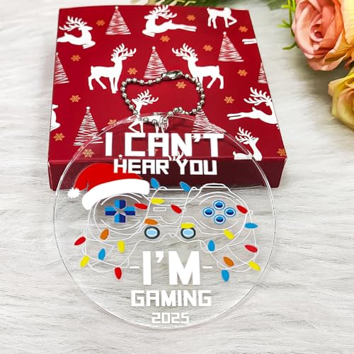 Video Game Christmas Ornaments 2025, Gaming Ornaments for Christmas Tree, Cool Acrylic Game Controller Ornament - I Can't Hear You I'm Gaming 2025