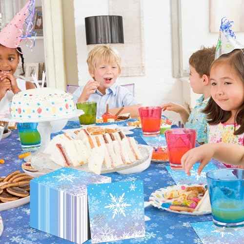 48PCS Christmas Paper Napkins Snowflake Beverage Napkins Cute Cocktail Napkins Wonderland Party Paper Napkins Snowflake Decorations Winter Decorative Napkin for Xmas, 13x13in
