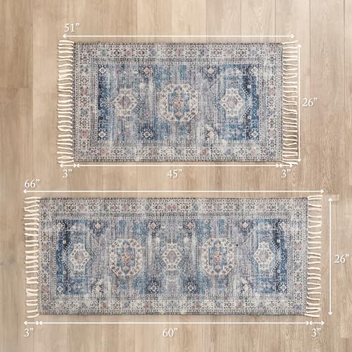 Jessica Simpson Chenille Peregrine Fringe Rug - Skid-Resistnat & Washable Runner Rug 2 Piece Set - 26" x 51"/26" x 66"