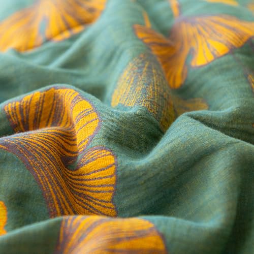 Reversible Cotton Jacquard Comforter Set - Floral Ginkgo Leaves Print, King, Green Yellow