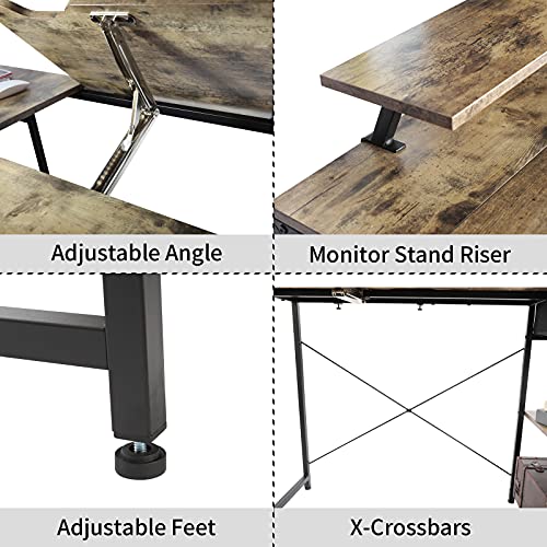 X-cosrack Rustic Brown Adjustable Drafting Table with Storage Drawer & Monitor Stand