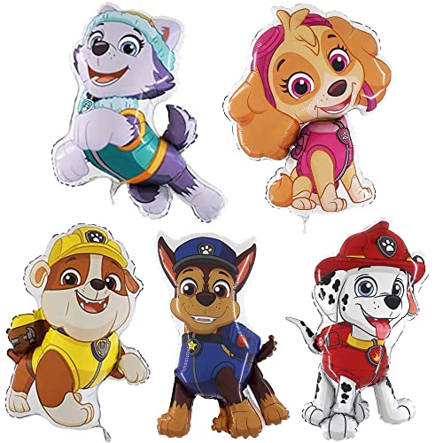 Kids Party Balloons - Paw Patrol Foil Balloon Pack of 5 with Chase, Skye, Marshall, Rubble & Everest