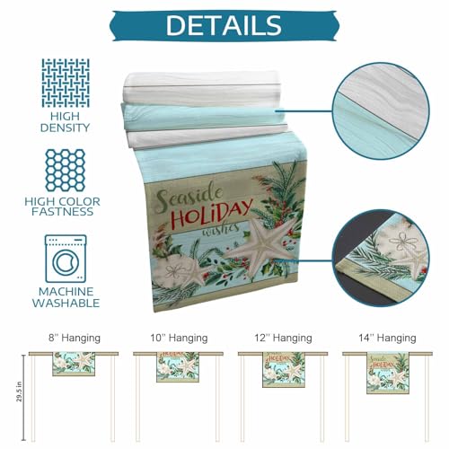 RisQiten Christmas Seaside Table Runner 13x90 Inch Coastal Holiday Decor