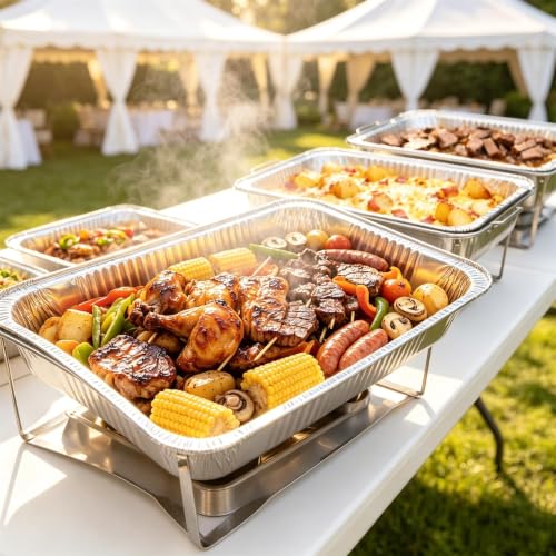 Full Size Aluminum Steam Table Pans with Lids 15 Pack - Heavy Duty Catering Trays