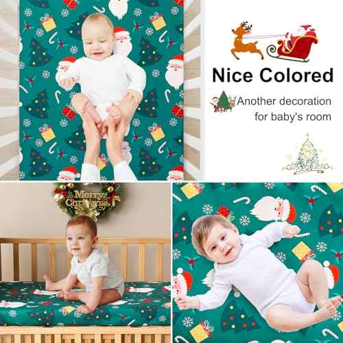 Christmas Crib Sheet for Baby Boys Girls 52 x 28 Inches Santa Claus Fitted Crib Sheets for Standard Crib and Toddler Mattress,Baby Sheet Newborn Bedding Nursery Mattress Cover Soft Green Fitted Sheet