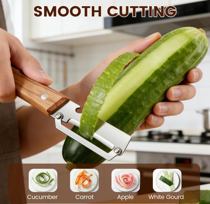 Skiennix Multi-Functional Vegetable Peeler - Ergonomic Non-Slip Handle | 2-in-1 Fruit Peeler & Bottle Opener