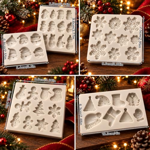 LLPMutu 5-Pack Christmas Silicone Molds with 46 Cavities - Santa, Snowman, Reindeer & More (White 3) | Mini Christmas Fondant & Candy Molds