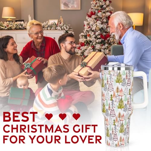 2025 Christmas Tumbler 40oz with Handle & Straw Lid - Leak-Proof Stainless Steel Cup