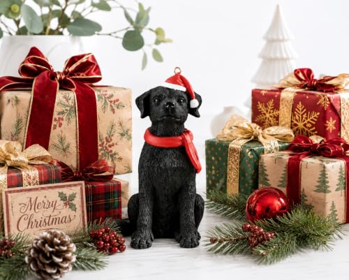 Black Labrador Christmas Ornament - Hand-Painted Resin Dog with Santa Hat, 3.25 Inch