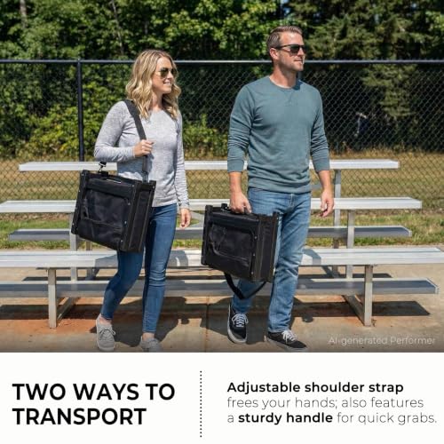 SPORT BEATS Stadium Folding Seat with Back Support, Cup Holder & Storage - Black / Regular