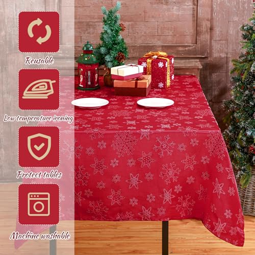 Tegeme Red Snowflake Christmas Tablecloth 60" x 108" Rectangular Winter Decor