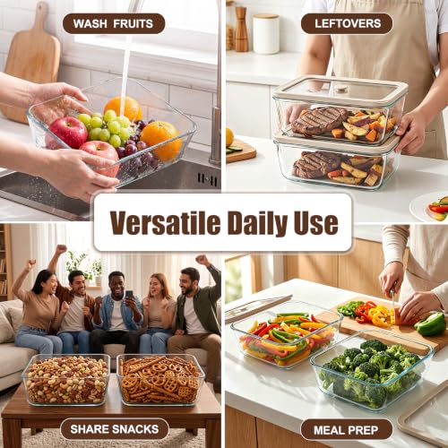 Large Glass Food Storage Containers Set - 11 Cups 89 oz Leakproof BPA-Free