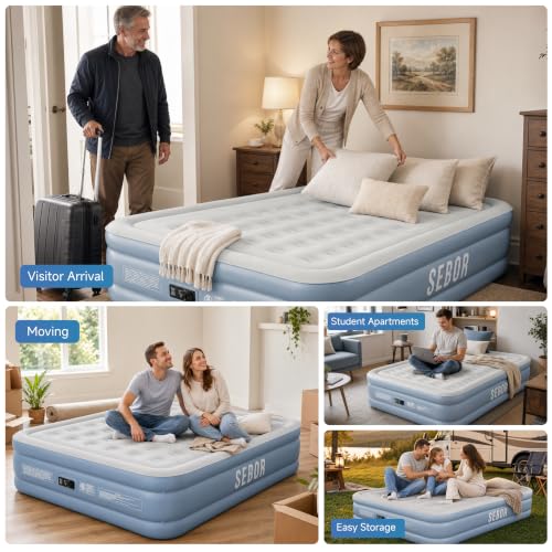 Twin Air Mattress with Built-in Pump - 18-Inch, Blue Gray, Self-Inflating, Portable for Camping & Guests
