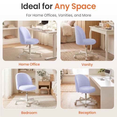 Neo Chair Purple Vanity Chair with Wheels, Adjustable & Swivel, Armless