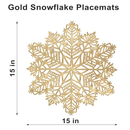 ADRIMER Snowflake Placemats Set of 12 - Gold Vinyl 15 Inch (Round)