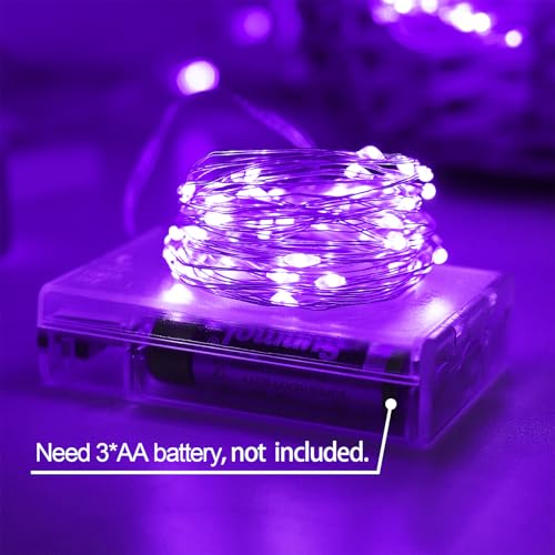 Halloween Christmas Decorations Purple Fairy String Lights Indoor, Battery Operated with Timer, 2Pack Total 33FT 100 Led Mini Battery Powered Twinkle Mason Jar Waterproof Firefly Lights DIY Party
