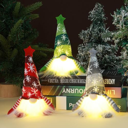 Set of 3 Nordic Gnome Christmas Decorations | Plush Tomte Elf for Tiered Tray