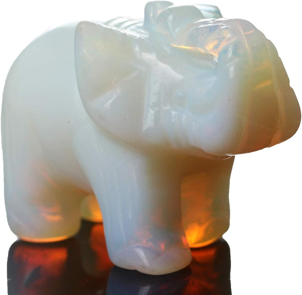 Opal Opalite Elephant Statue - 1.5" Natural Stone Carved Figurine for Chakra Healing