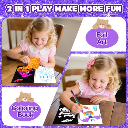 Halloween Foil Art Party Favors for Kids - 24 Pack Craft Kits & Coloring Books