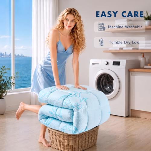 Acnalboma Queen Size Blue Mattress Topper 60x80 Extra Thick Pillow Top Breathable Cooling