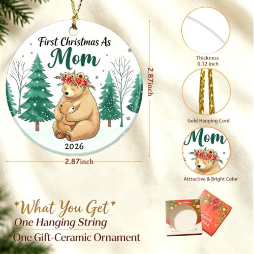 Mom Bear First Christmas Ornament 2026 - New Mom Keepsake Christmas Decor