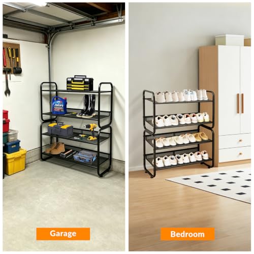 LYKENTOR 4 Tiers Metal Shoe Rack for Entryway Closet Bedroom Hallway Garage