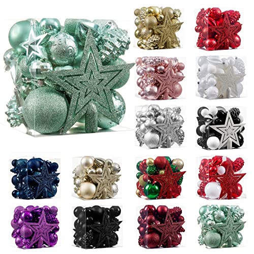 CristBest Mint Green Christmas Tree Ornaments Set - 43 Shatterproof Holiday Balls & Decor