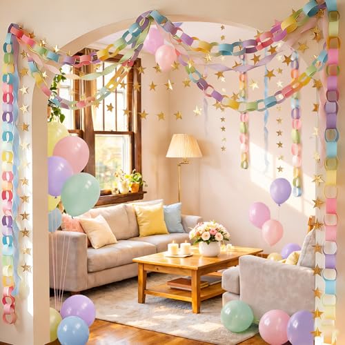 Pastel Birthday Decorations Kit with Paper Chain Garland - Gleebixi