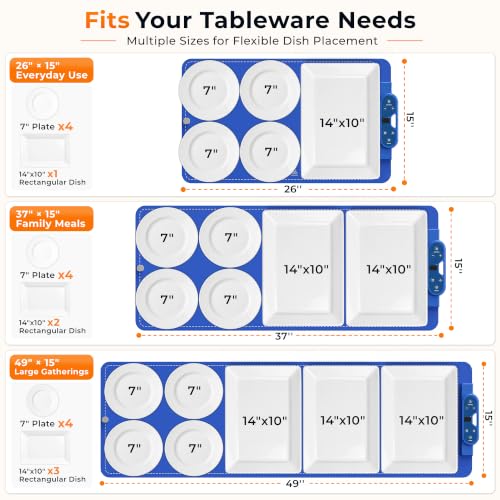 Blue Warming Mat for Food 37x15 Inch, 7 Heat Levels, 8-Hour Timer - FJAU