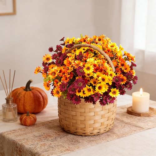 Mixed Daisy Artificial Flowers Set - 24Pcs UV-Resistant Faux Mums for Outdoor Garden and Fall Decor