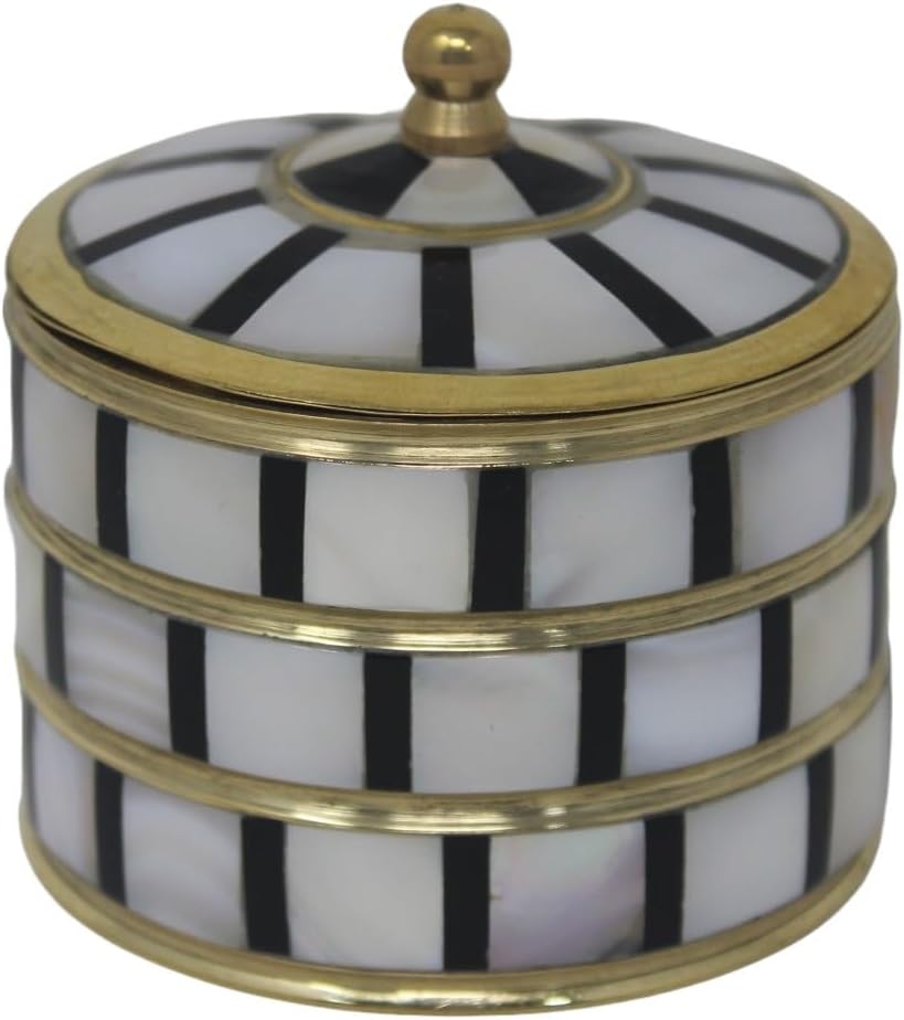 Decorative Jewelry Trinket Box Unique Gift For Home Décor Antique Metal Case with Mother of Pearl Sindoor Box/Coin Box (All Set Black)