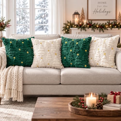 Aryala Cream Christmas Tree Pillow Covers 20x20 Set of 2 - Holiday Decor