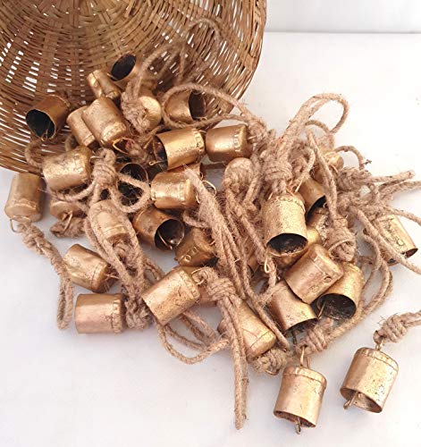 HIGHBIX 4cm Small Vintage Rustic Lucky Cow Bells on Jute Rope - 30 Cylinder