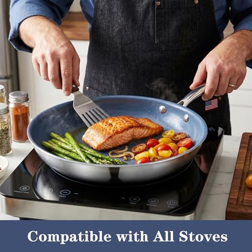 10-Inch Stainless Steel Ceramic Non-Stick Frying Pan with Lid - Oven Safe