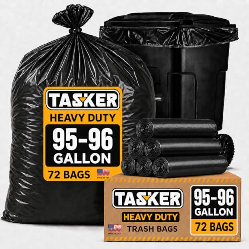Heavy Duty 95-96 Gallon Trash Bags - Pack of 72 Extra Large Black Can Liners