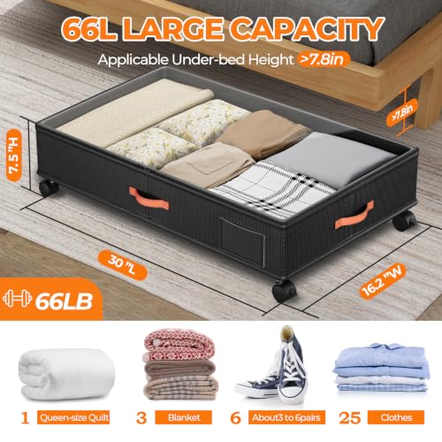 Ashwanth Under Bed Storage with Wheels 4 Pack - Black, Adjustable & Dustproof